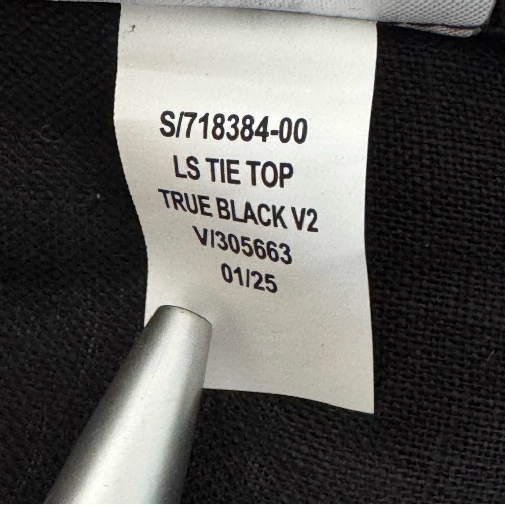 Gap Petite Black 100 Linen Tie Front Blouse Long Sleeve V Neck NWT Coastal - Picture 6 of 6